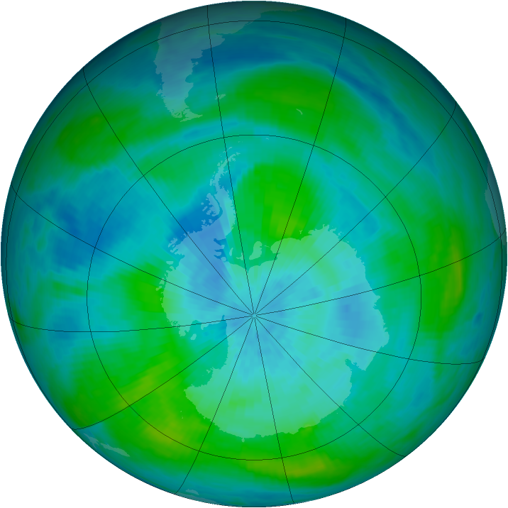 Antarctic ozone map for 12 March 1992